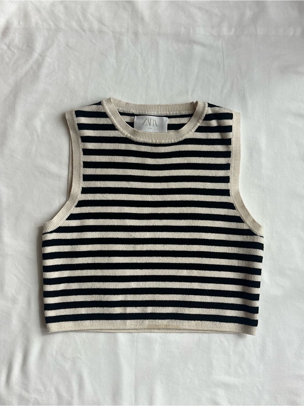 Zara Kids Black and Cream Striped Sleeveless Knit Tank